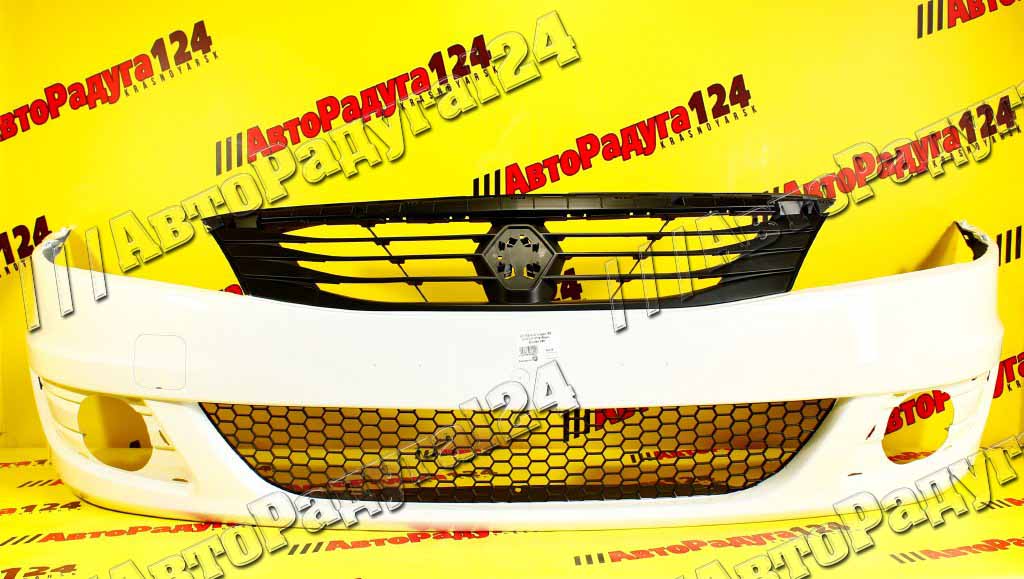 Бампер Renault Logan, Рено Логан Фаза2 (2010-2014) с ПТФ передний Blanc Glacier (369) (Белый)