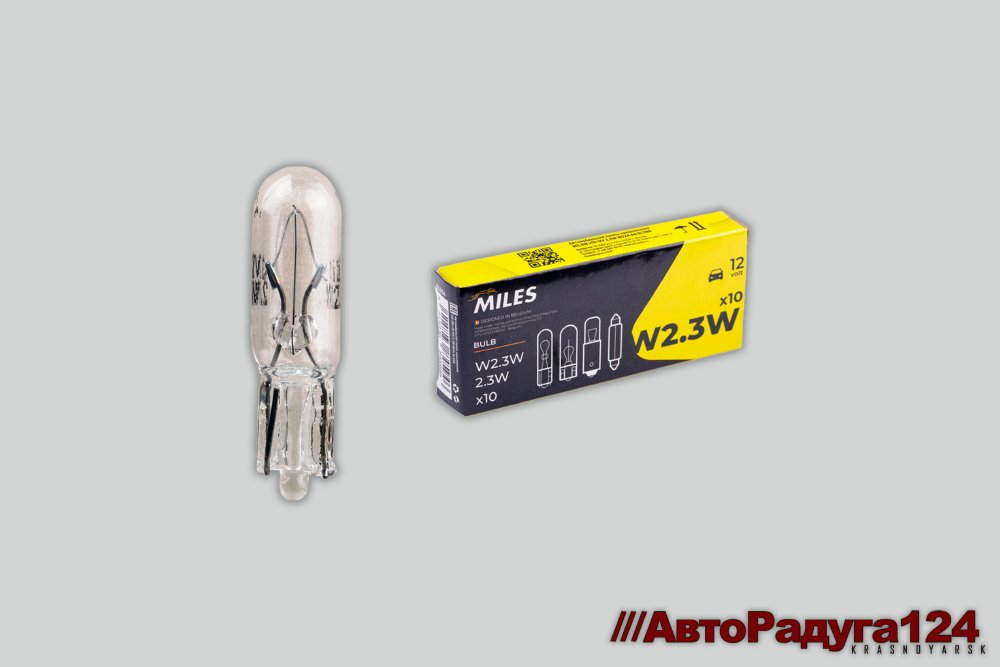 Автолампа T5 W2,3W W2x4,6d, 12V, 2,3W (упак. 10 шт) (BL086) (Miles)