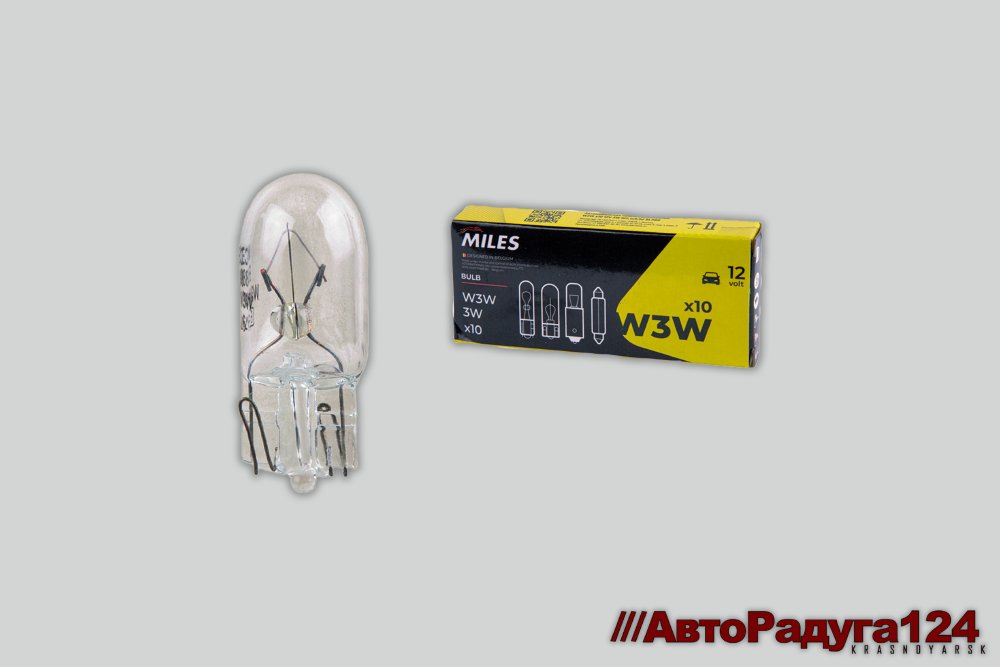 Автолампа T10 W3W W2.1x9.5d, 12V, 3W (упак. 10 шт) (BL088) (Miles)