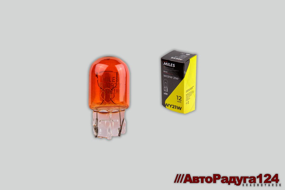 Автолампа T20 WY21W WX3x16d, 12V, 21W (упак. 10 шт) (BL092Y) (Miles)