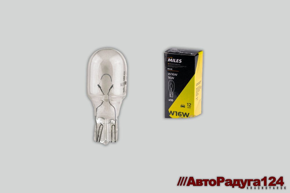 Автолампа W16W W2.1x9.5d, 12V, 16W (упак. 10 шт) (BL085) (Miles)