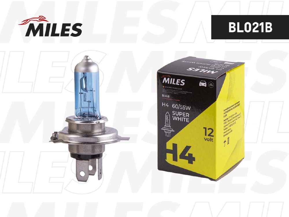 Автолампа H4 P43t, 12V, 60/55W Super White (BL021B) (Miles)