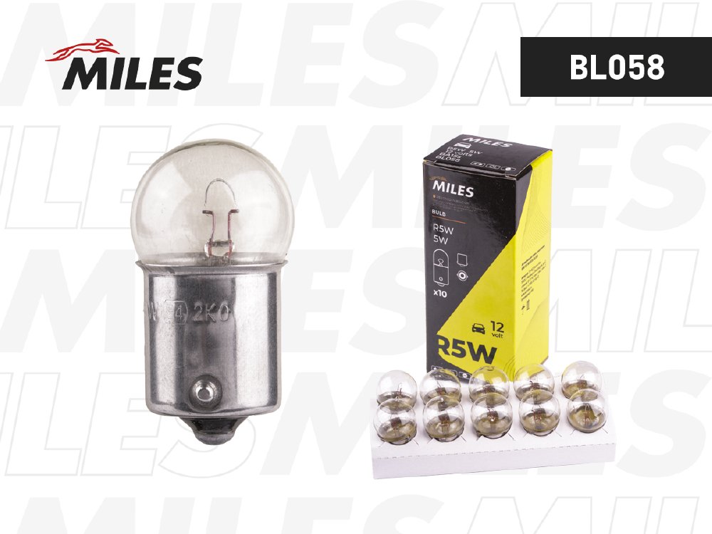 Автолампа R5W BA15s, 12V, 5W (Уп.-10 шт.) (BL058) (Miles)